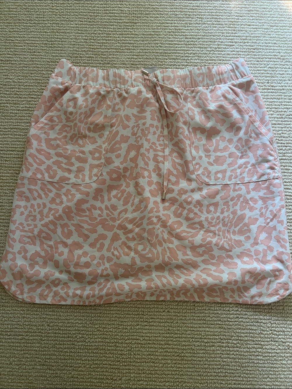 Chico's Pink Leopard-Print Drawstring Mini Skirt